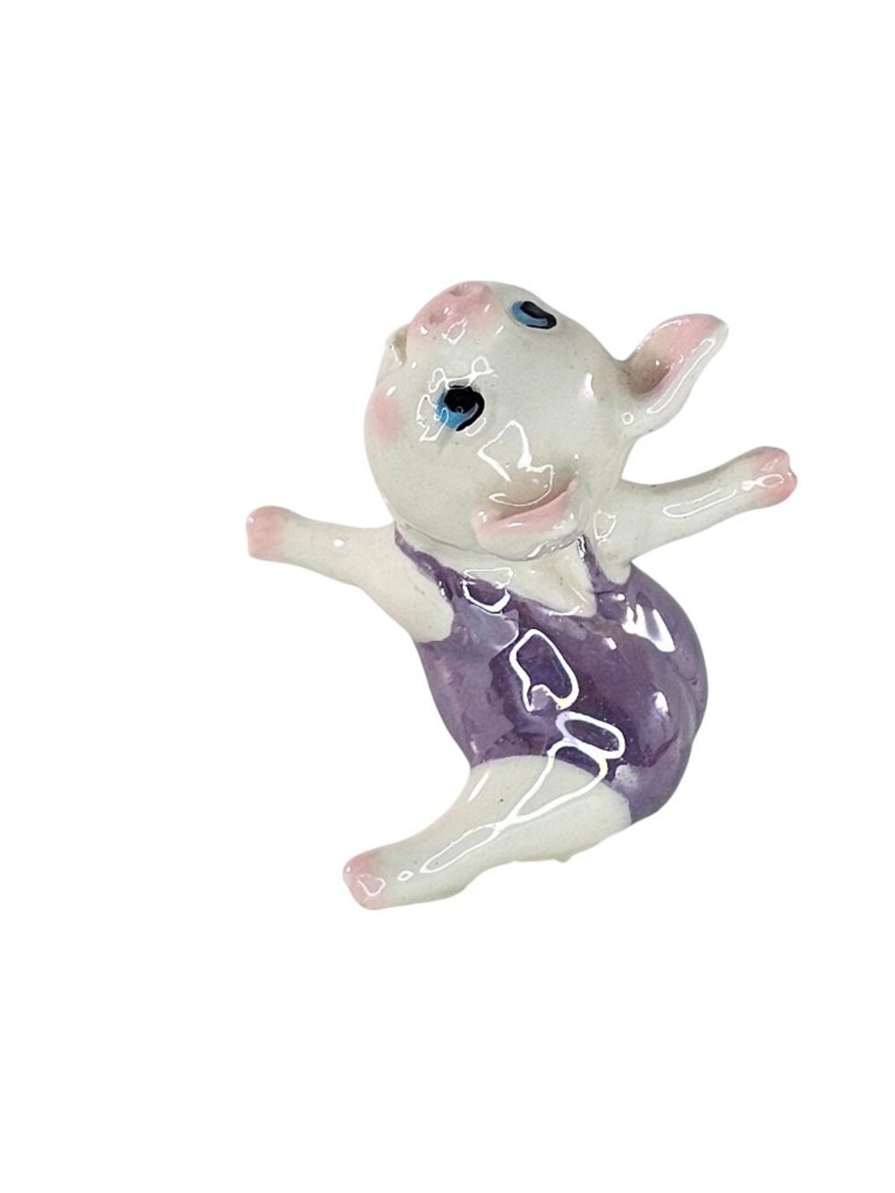 Hagen Renaker Aerobic Pig Miniature Figurine Arms Out Purple Leotard Ballerina